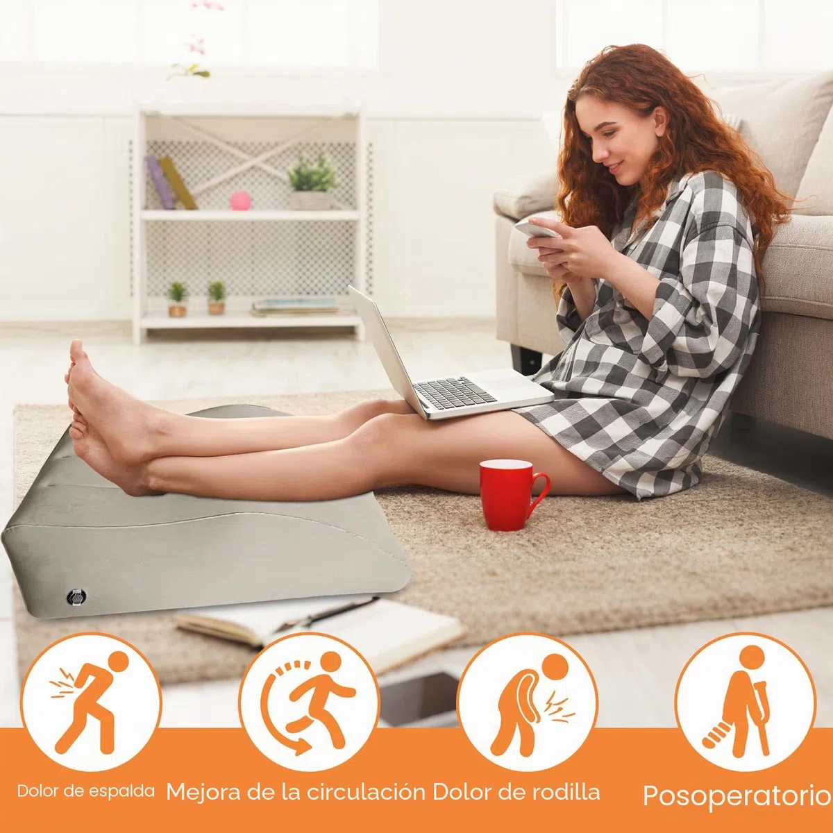 Almohada para Piernas Hinchable con Bomba, Cuña Elevadora para Mejorar la Circulación, Reducir Hinchazón y Aliviar Dolor de Espalda, Portátil para Dormir, Post-Operatorio y Embarazo