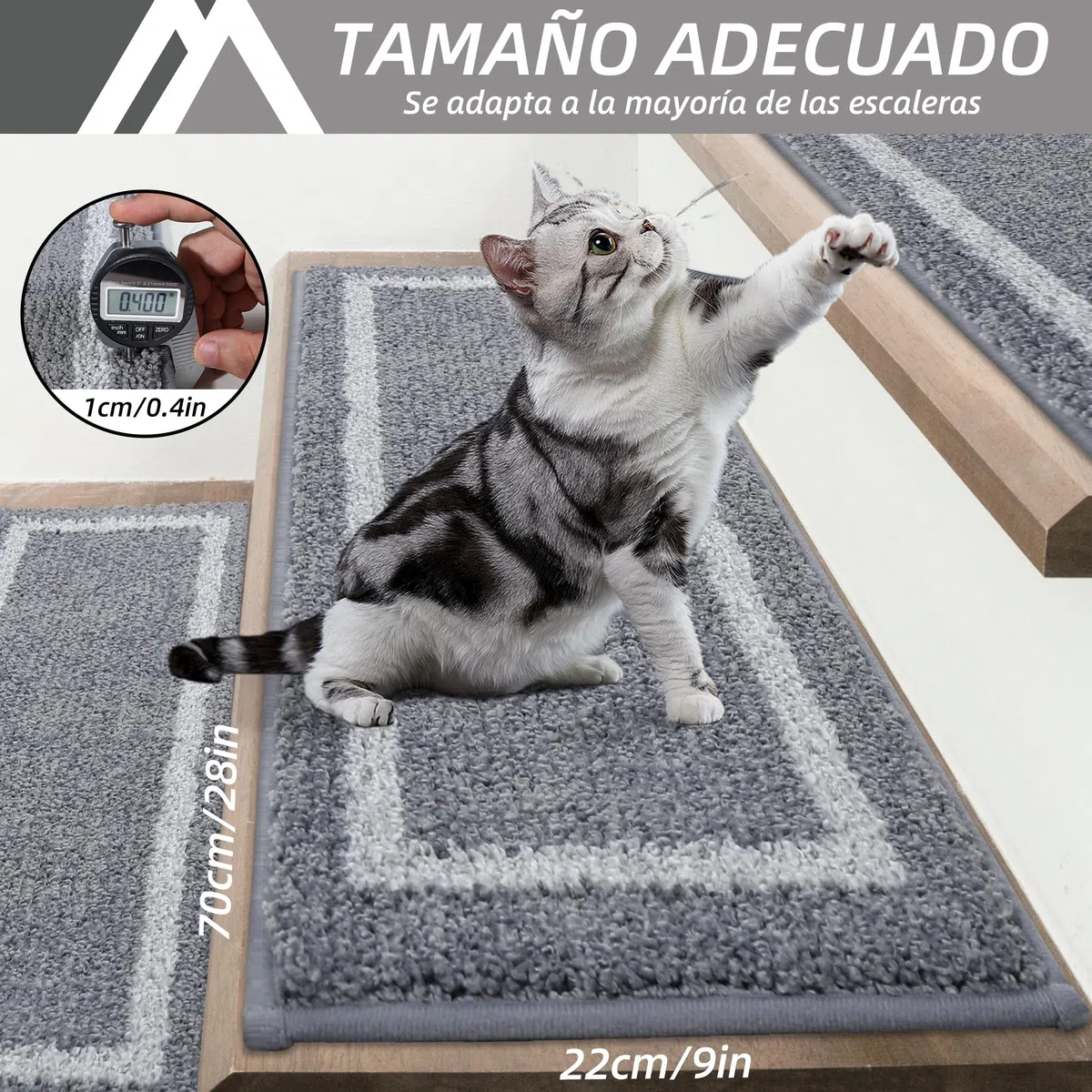 COSY HOMEER Alfombrillas para Escalones, 70 x 22 cm, 4 Piezas, Autoadhesivas, Alfombra Antideslizante para Escaleras de Estilo Retro en TPE, Lavables en Lavadora 100% Poliéster, Gris