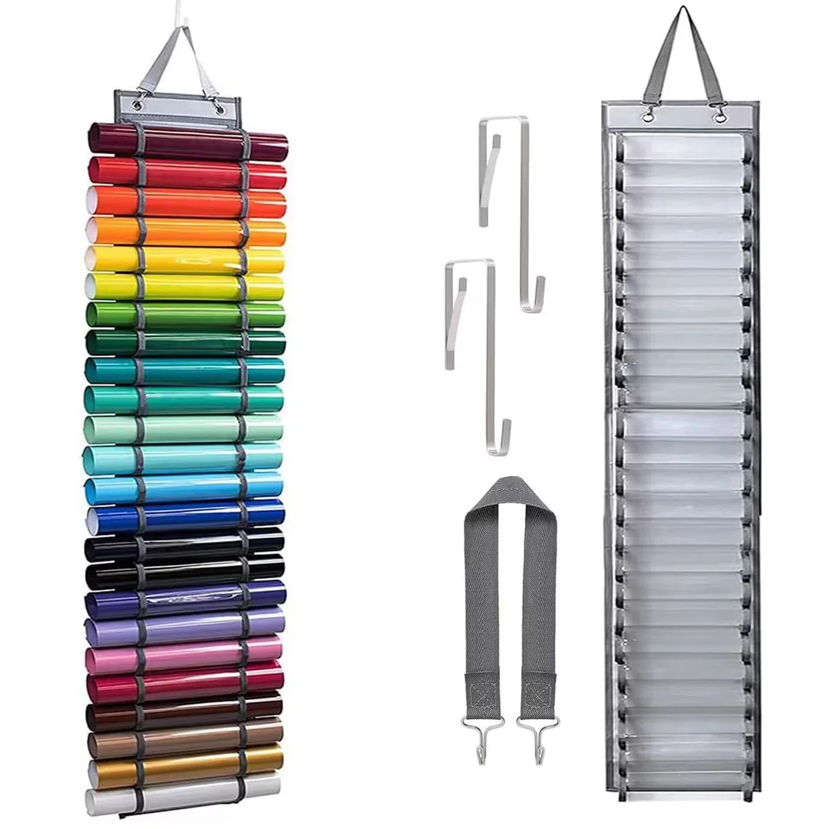 24 Ranuras Soporte Organizador de Rollo de Vinilo, Organizador Almacenamiento Rollos Vinilo, para Almacenar Vinilo, Papel de Regalo, Dibujos de Diseño (Gris)
