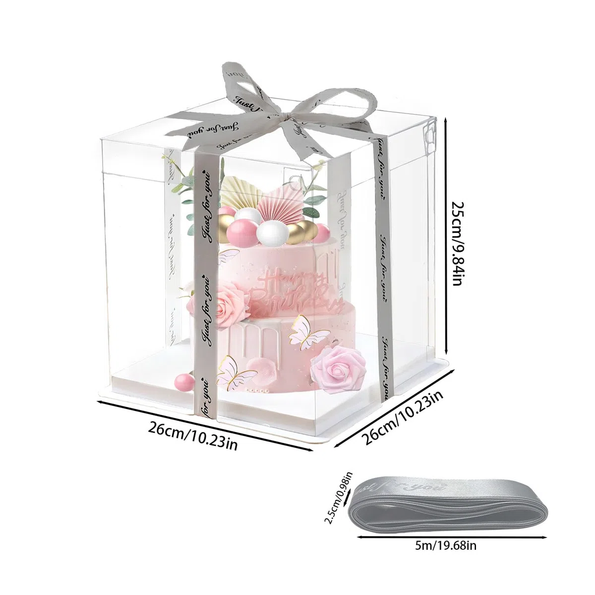RHBHY 2pcs Cajas para Tartas Caja de Pastel Transparente Cajas para Pasteles 26 * 26cm Caja para Tartas de Plástico de Embalaje Pastel con Cinta para Tarta Exhibición de Postre Transportar (26 * 26)