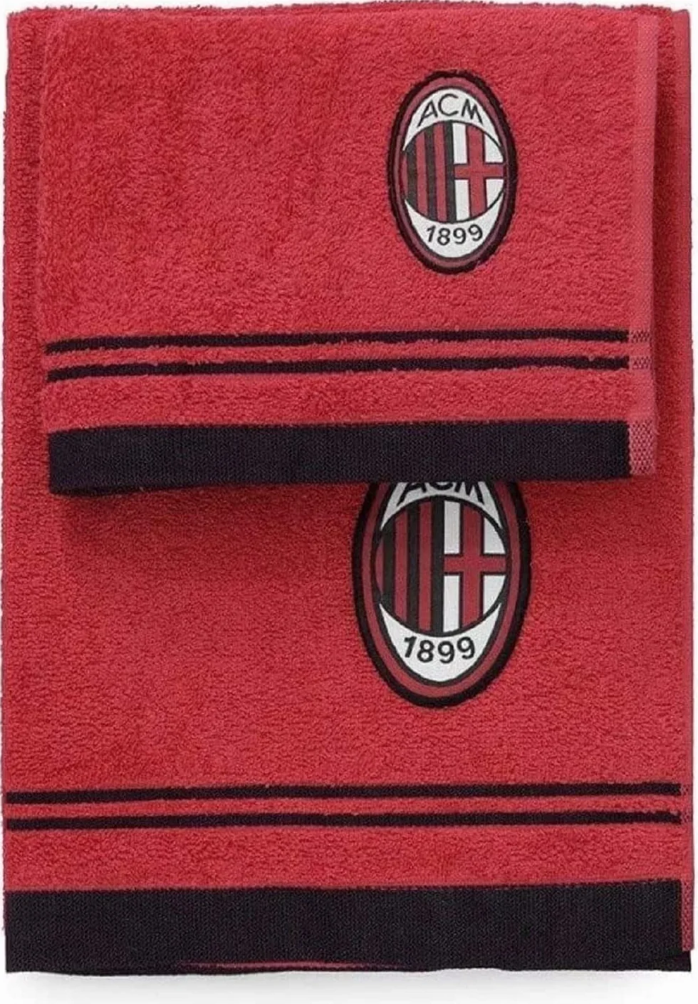 AC Milan Juego de toallas/100% algodón de Rizo, Color Rojo/Negro, 100 cm x 60 cm x 1 cm