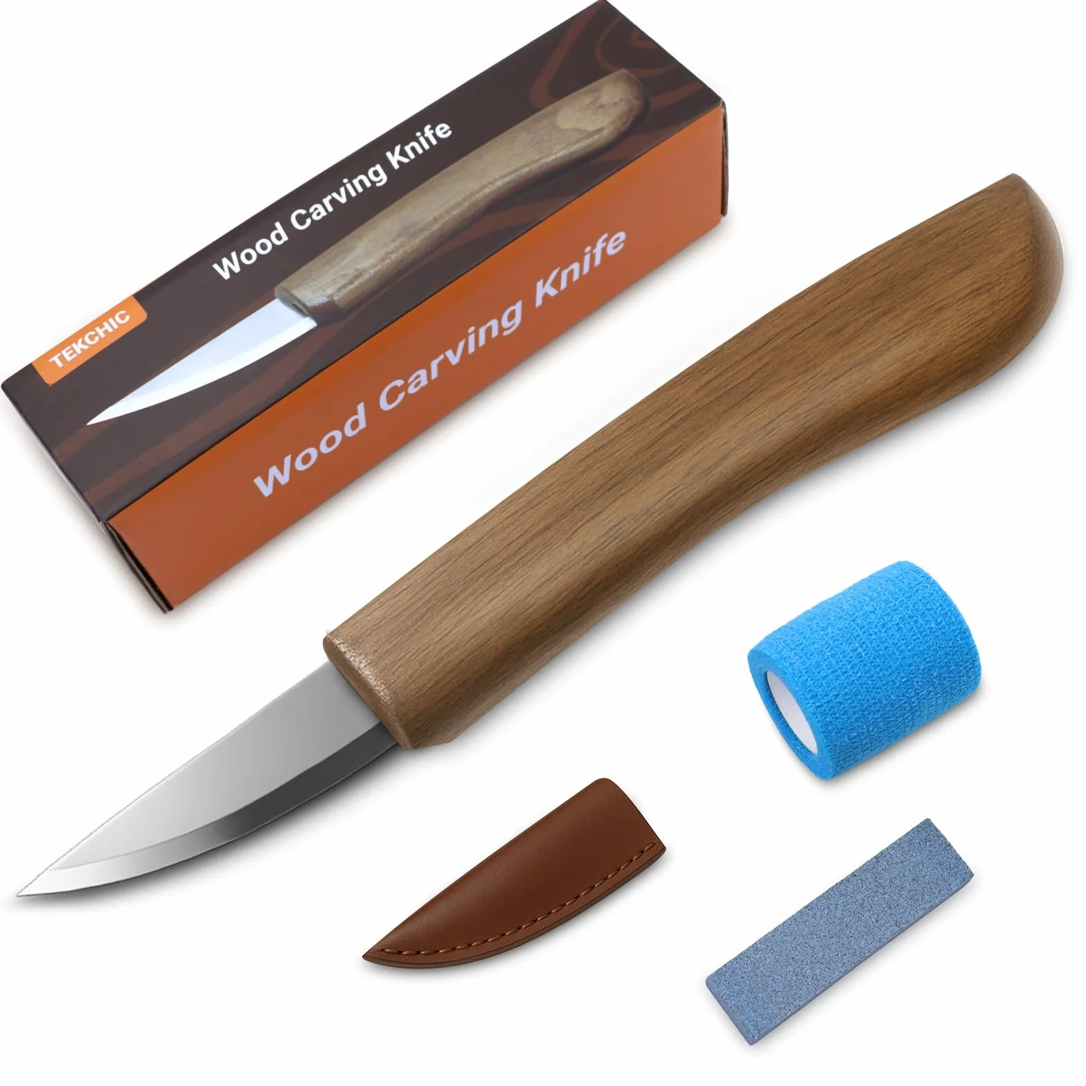Cuchillo de tallado de madera para principiantes, cuchillo de corte con funda de cuero para adultos, profesionales y entusiastas del tallado de madera, herramientas de seguridad para