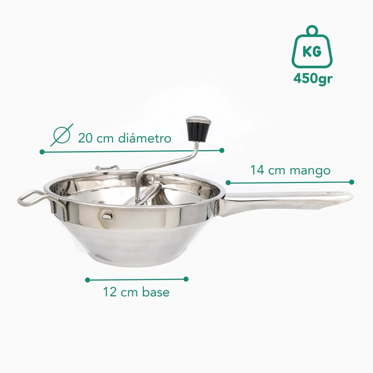 Pasapures Acero Inoxidable 20cm con 3 Discos Colador Chino Cocina