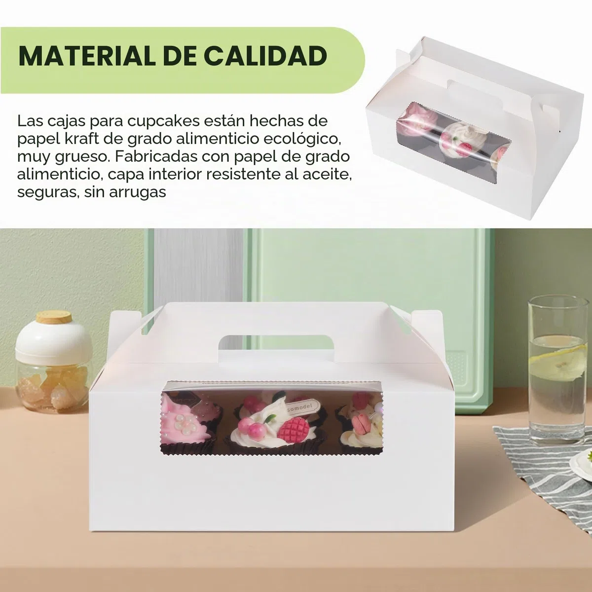 Coolty 20pcs Cajas para Tartas 6 Agujeros Cajas para Cupcakes con Asa para Embalaje Panadería Pastelería Galletas Magdalenas Cupcakes Postres Tartas (Blanco)