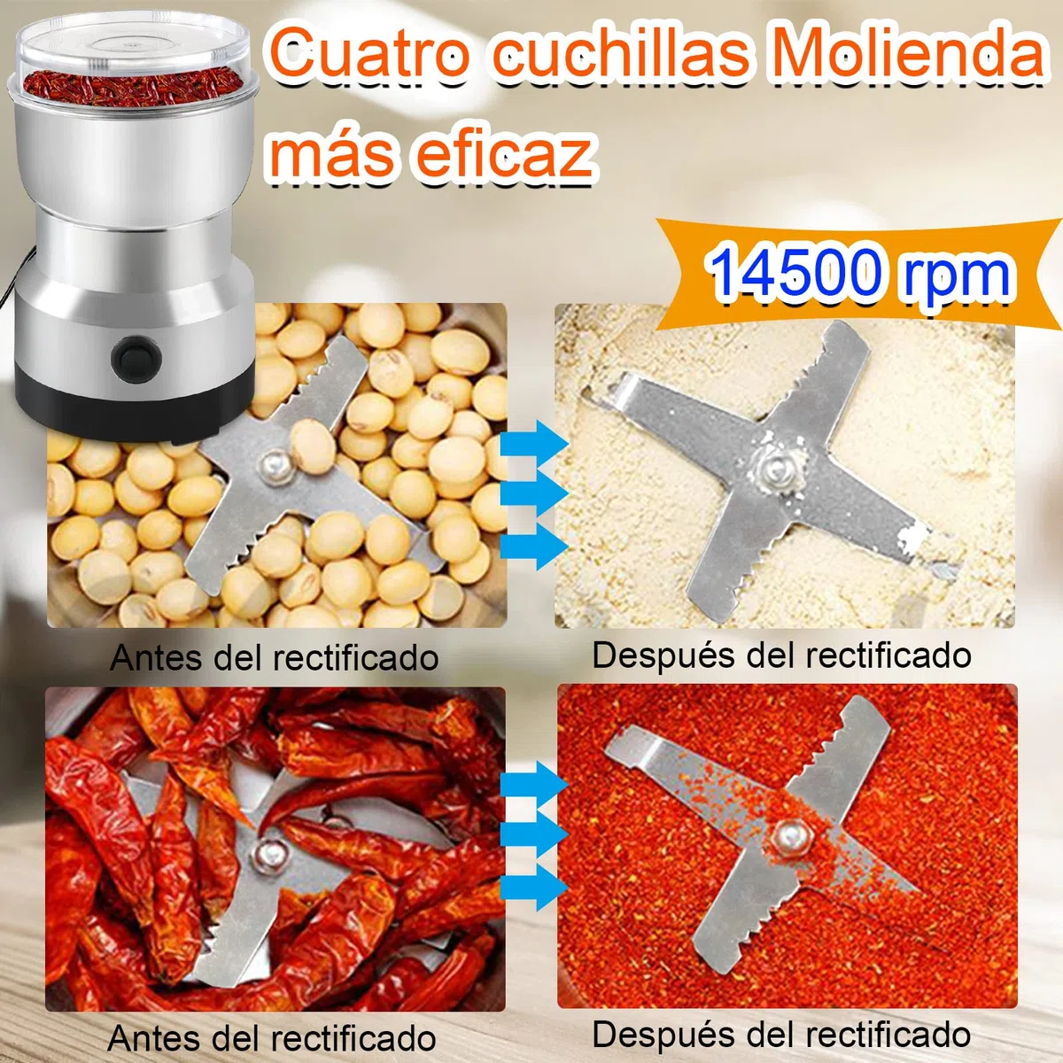 Molinillo de Café Eléctrico,Molinillo de 200W,Molinillo Eléctrico de Café,300ml Molinillos de Especias para Molinillo Semillas,Especias,Secos(Plata)