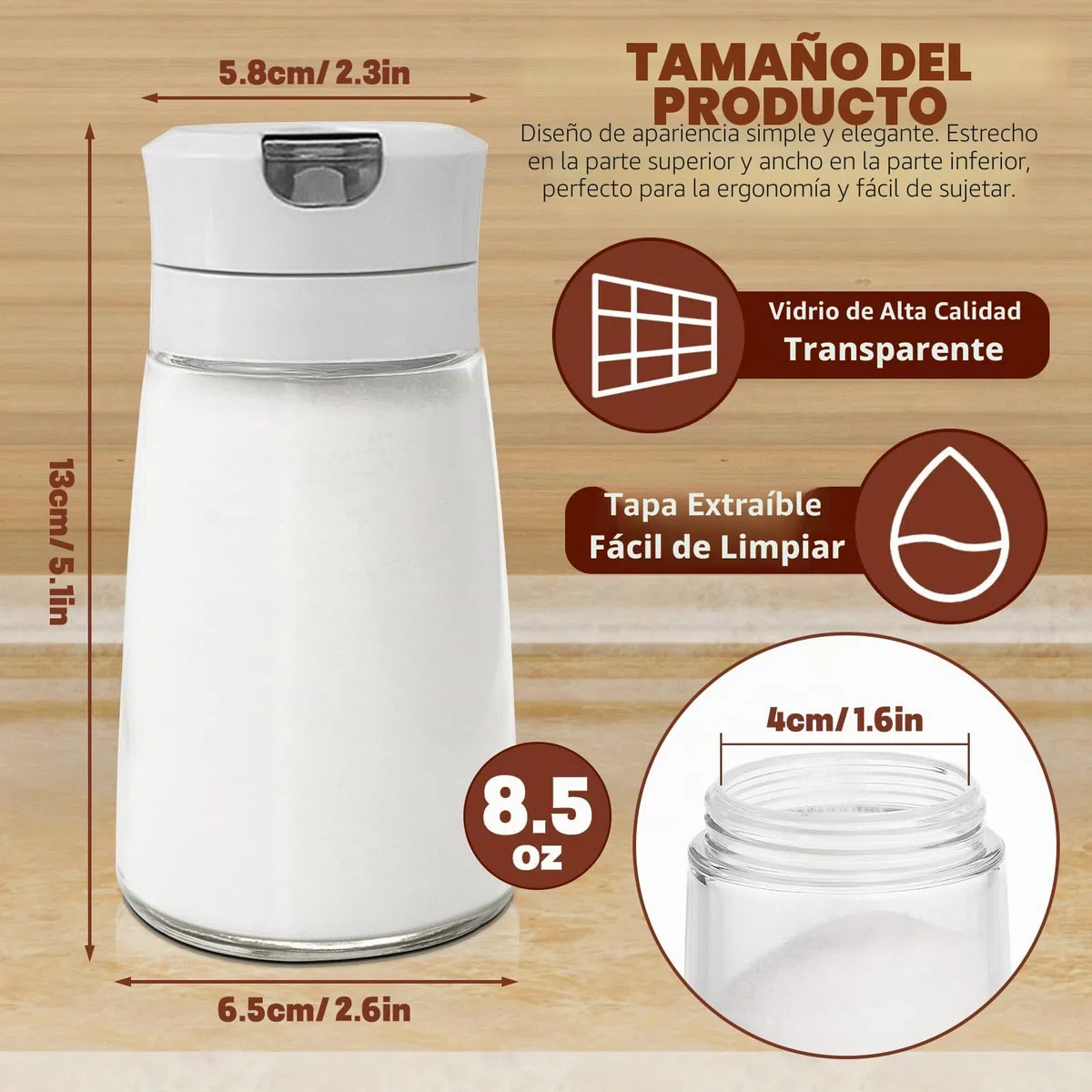 2 dispensadores de azúcar de vidrio con boquilla de vertido automático, recipiente de azúcar con peso, 250 ml, soporte para salero, accesorios para barra de café (Gris)