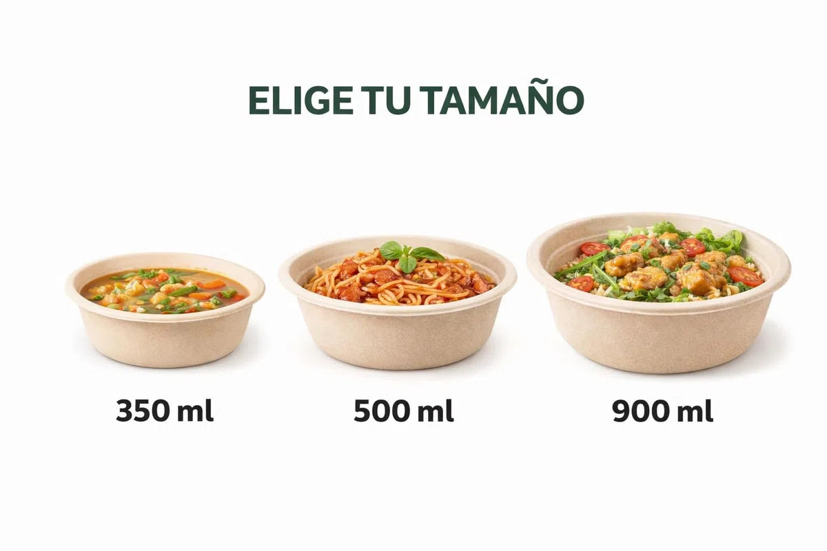 Bol Desechable Bagazo de Caña de Azúcar – Apto Microondas – Biodegradable y Compostable – Antigoteo – Para Caliente y Frío – Kraft Natural o Blanco – 350 ml / 500 ml / 900 ml (50, BLANCO, 500 ml.)
