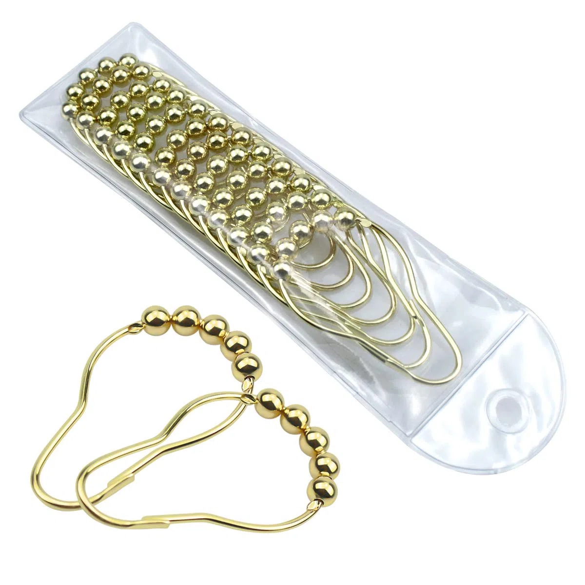 Anillas para Cortinas, Anillas de Cortina de Ducha, 12Pcs Anillas para Cortinas Gancho Anillos con Bolas para Cortinas de Ducha – Dorado