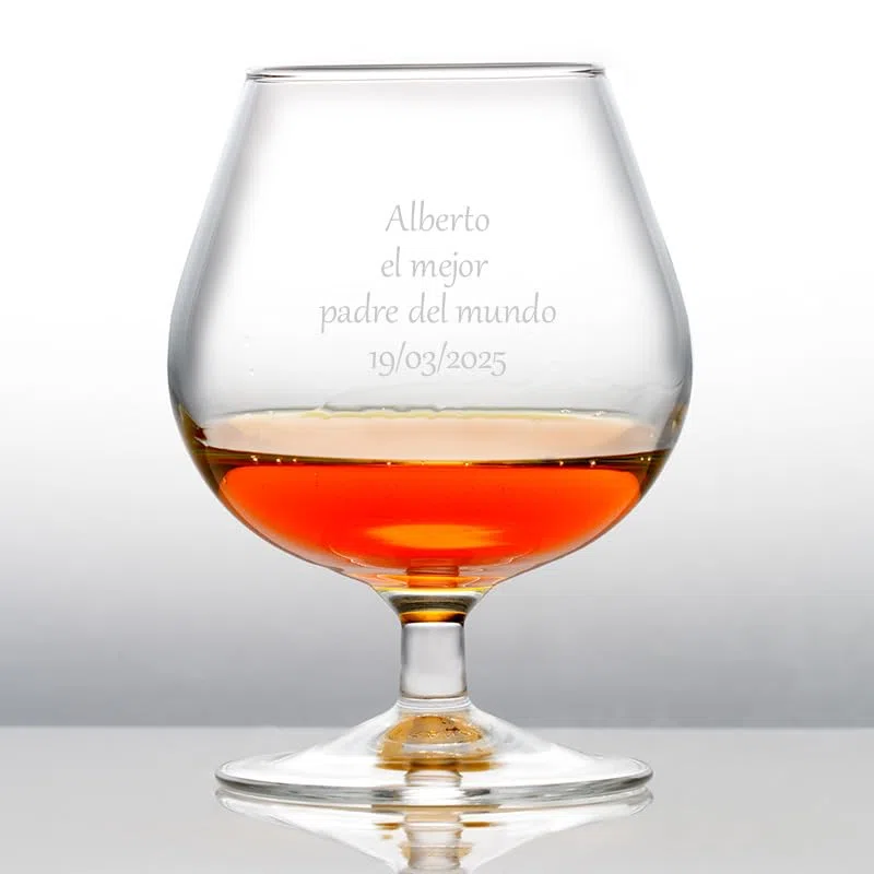 Copa de Coñac Grabada | Copa de Cristal con Caja de Regalo | Copa de coñac personalizada (Texto)