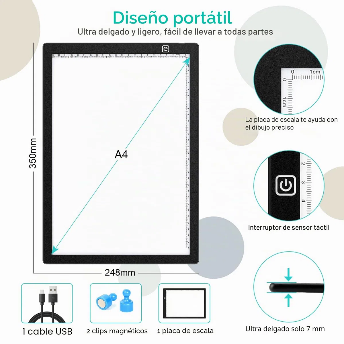 Mesa de Luz para Dibujo A4, Mesa de Luz para Tablero de Dibujo A4 LED Tableta de Luz 3 Modos de Iluminación, Light Pad Ultradelgada con Panel Táctil Inteligente y para Artistas, Animación, Diseño