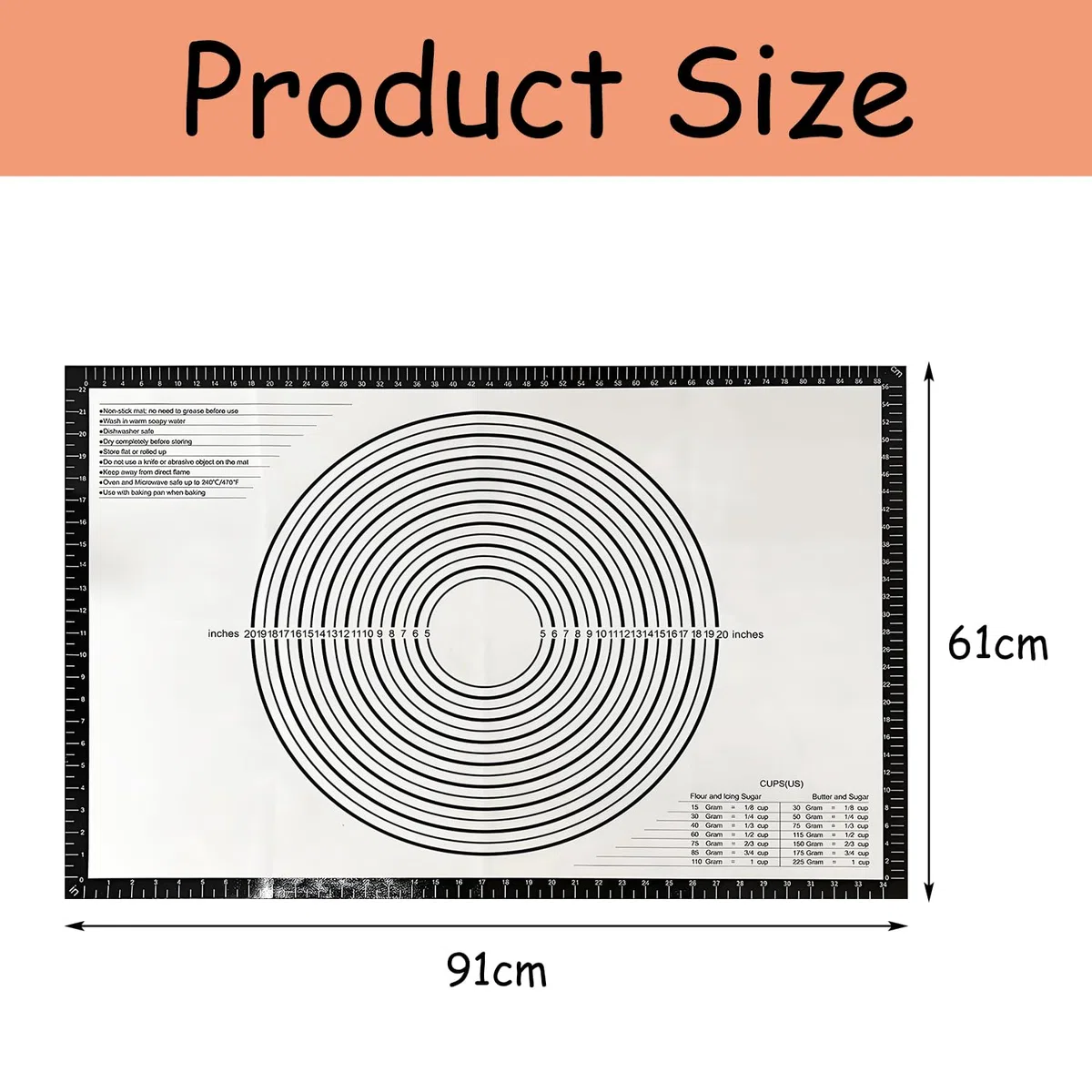 Tapete de Silicona Para Hornear, Alfombrilla de silicona Antiadherente, Tapete de Silicona para Amasar para Repostería, Hornear, Pastelería(91 x 61 cm)