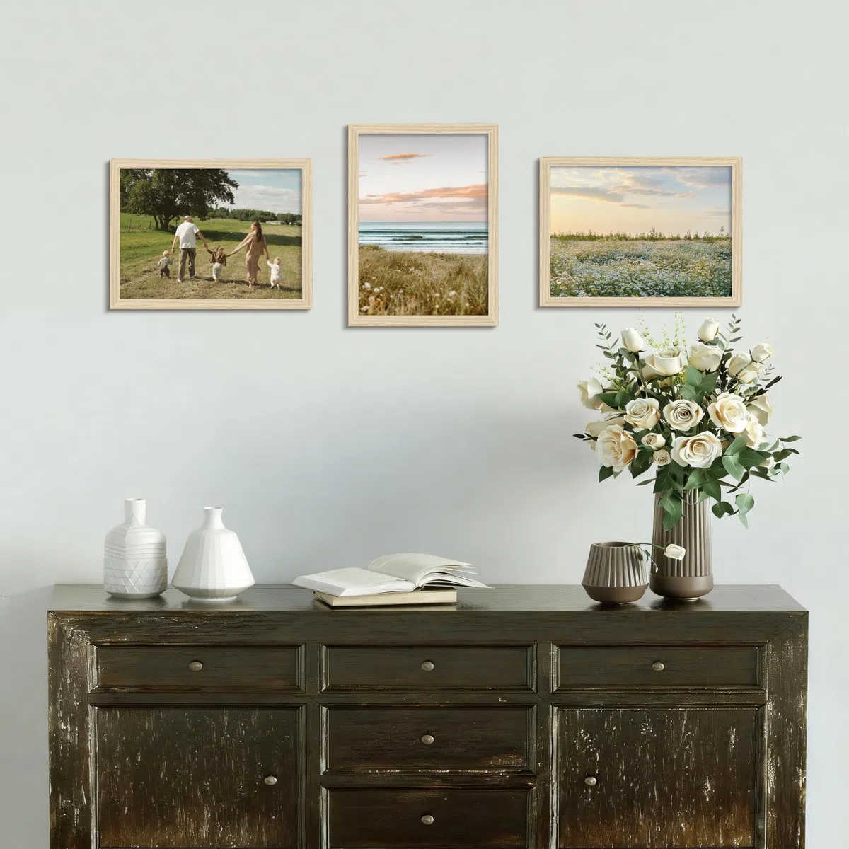 Marcos de Fotos Madera 30x40 cm Natural MDF con Vidrio Acrílico HD, 3Pcs A3