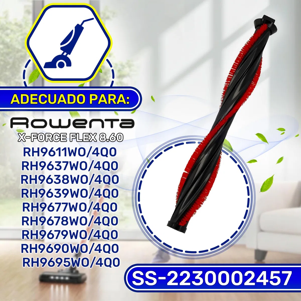 MONTERAL Rollo Cepillo Aspiradora con Código Original SS-2230002457 para Rowenta X-Force Flex 8.60 - Garantía de 10 Años