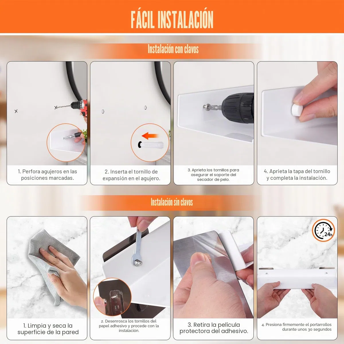 YUET 2 Piezas Estanterias de Pared, Aluminio 30cm Blanco, Estante Pared Montados en la Pared, Estantes para Ducha, Estantes flotantes de Pared, Baño, Cocina, Sala de Estar, Oficina, Salón