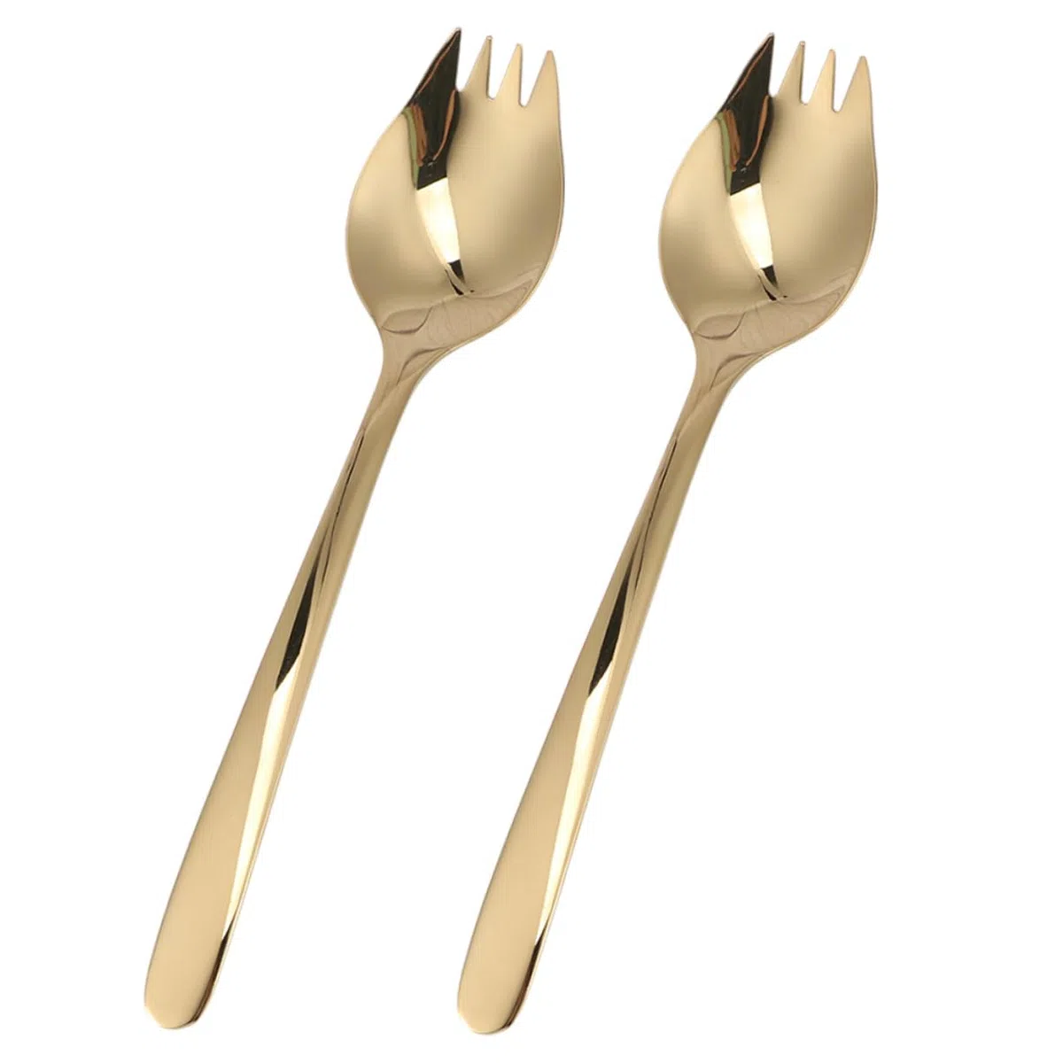ABOOFAN 4 Piezas Vajilla de doble acero inoxidable horquilla de helado tenedores de acero inoxidable de cocina spork horquilla de sopa para lavavajillas Dorado