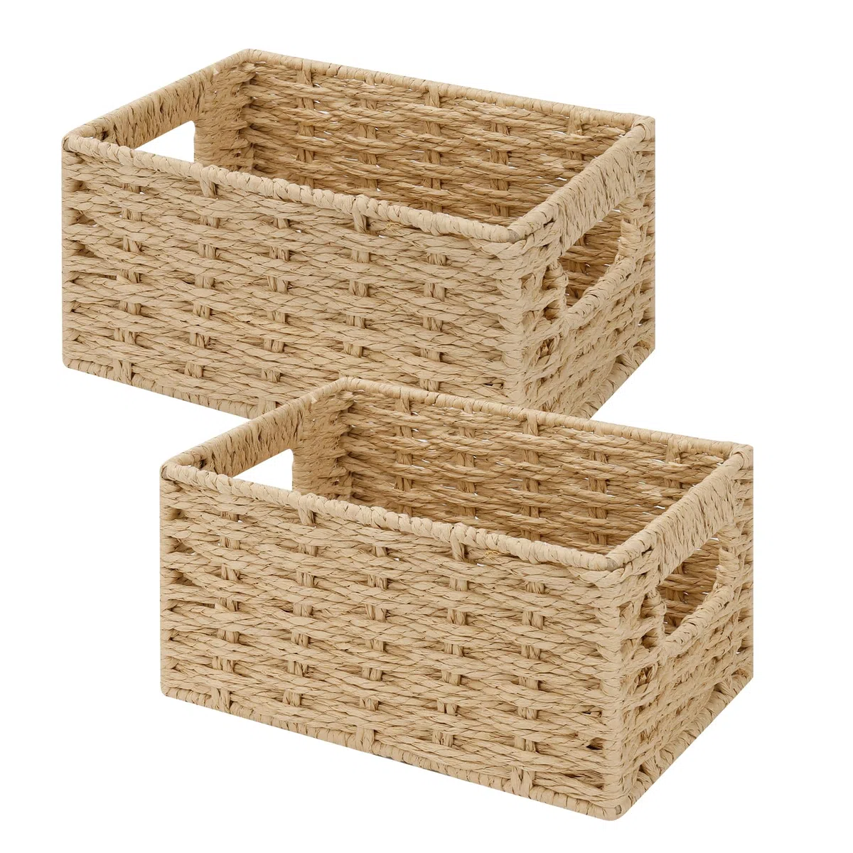 2 Cestas Almacenaje, Cesta de Almacenamiento Tejida con Cuerda de Papel, Cesta Organizadora con Estructura de Metal, Baskets para Baño Salones Cocina - 22 x 17x 11.5 cm