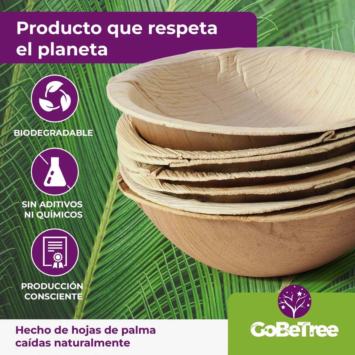 GoBeTree 25 cuencos redondos de hoja de palma, ecológicos, rústicos y elegantes para barbacoas, picnics y fiestas de cumpleaños. Similar a los cuencos de bambú