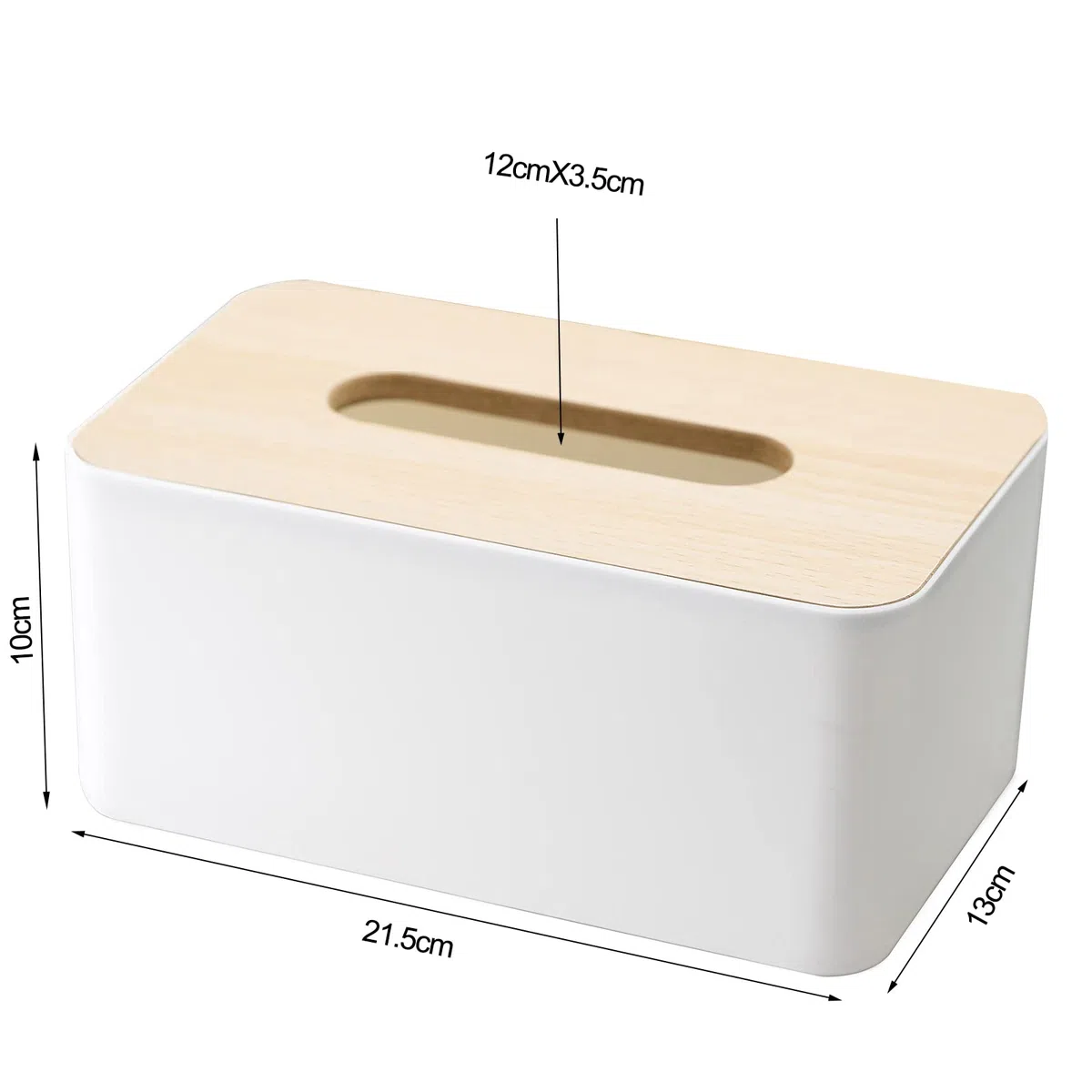 Caja para pañuelos, Caja Pañuelos Papel con Tapa de Bambú, Dispensador de Pañuelos de Papel para Baño, Salones, Coche, 21x13x10cm (Blanco)