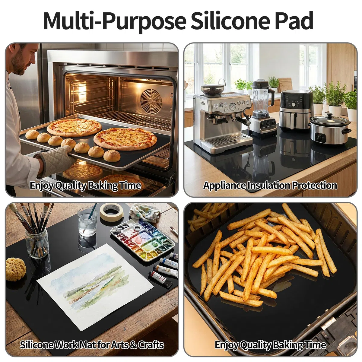 Alfombrilla de silicona extragrande: 80 x 60 cm, esterillas de cocina resistentes al calor, antiadherente, protector de mesa y superficie de trabajo para encimeras, cocinas, manualidades (negro)