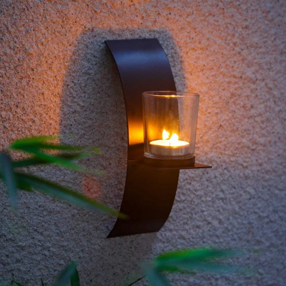 Sziqiqi Candelabro De Pared del Estilo Retro, Candelabro Creativo De La Vela del Hierro, Decoración De La Pared del Jardín Casero, Candelero, Negro