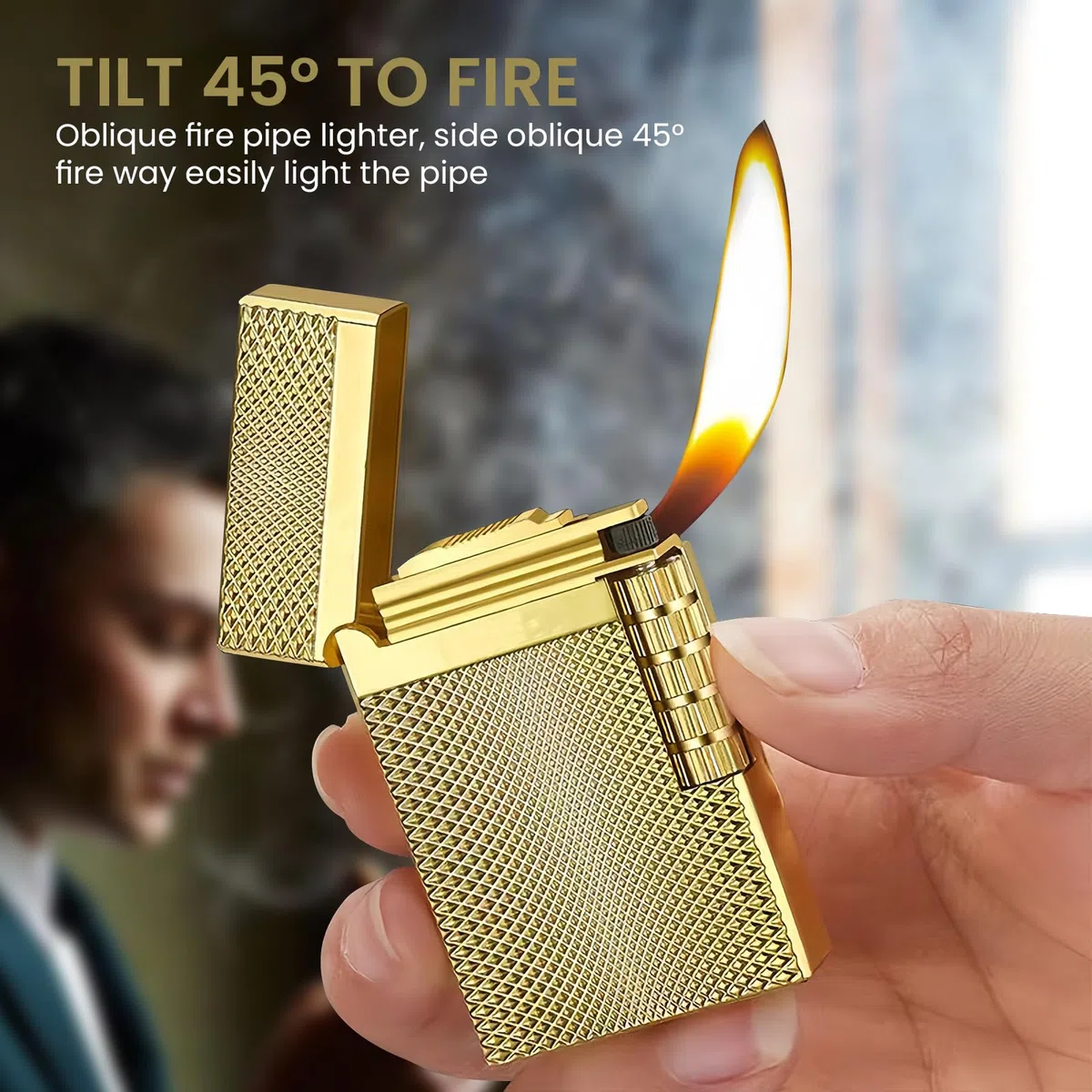 Mechero Inflable Clásico Retro: Mechero Llama Conmutable, Encendedor Flip, Encendedor de Butano Recargable para Velas, Cocina, Barbacoa, Regalo para Hombre Mujer (Vendido sin Gas, Oro)