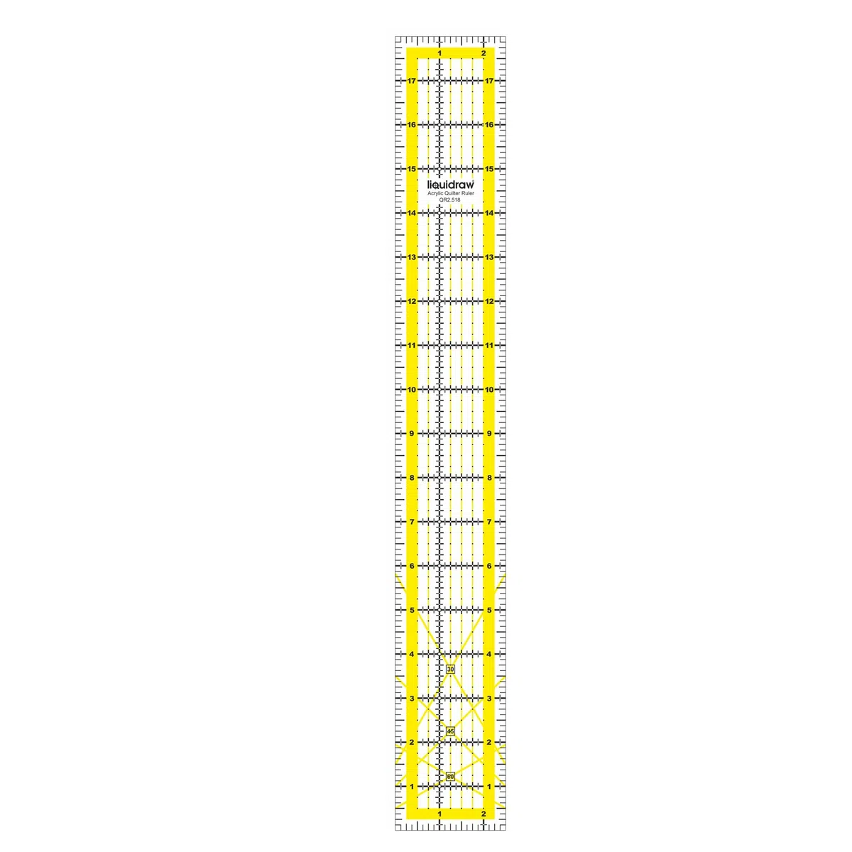 Liquidraw Regla de acolchado – 2.5 x 18 pulgadas | Acrílico transparente | Marcas de medición imperiales transparentes y atrevidas | Plantilla rectangular de patchwork | Ideal para acolchar, coser y