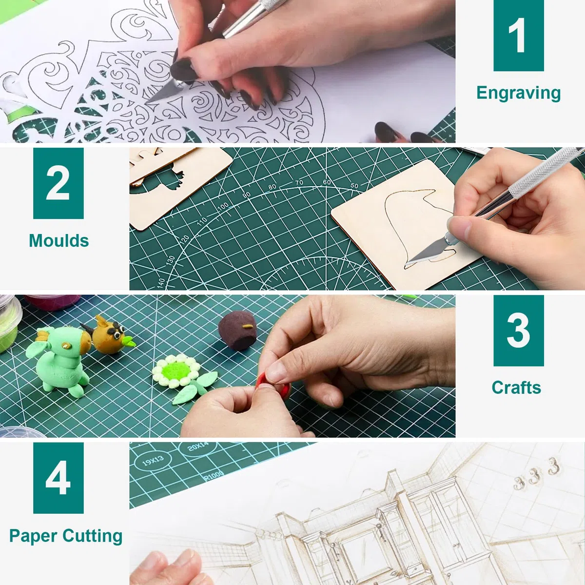 Juego de Alfombrillas de Corte A3, Alfombrilla de Dibujo Autorreparable con Regla de Acolchado y Cuter de Manualidades, Tapete de Corte con Reglas de Costura, Cutting Mat para Manualidades