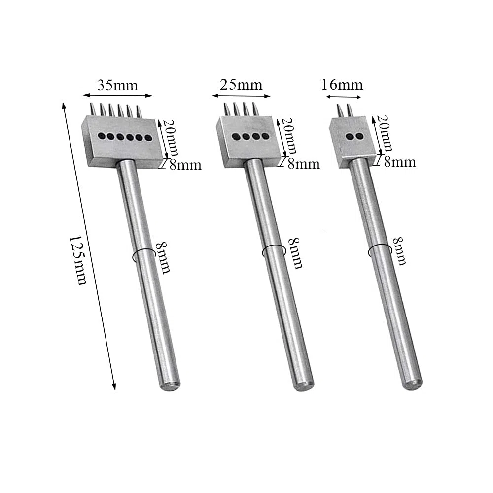 3 Piezas Row Hole Puncher Cuero Herramientas Prong Steel Leather Craft Tool Juego de Herramientas de Punzón Espaciado de 5 mm Tenedores DIY Herramientas Perforadora Cuero para Coser Cuero
