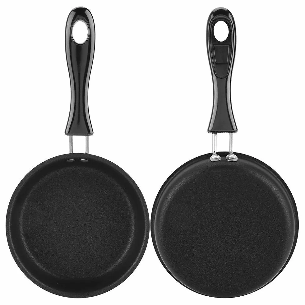 Fdit Portátil Mini Sartén Huevo Escalfado Omelette Pot Hierro Puro Dupont Recubrimiento Hogar Cocina Peque?a Cocina Negro 12 CM