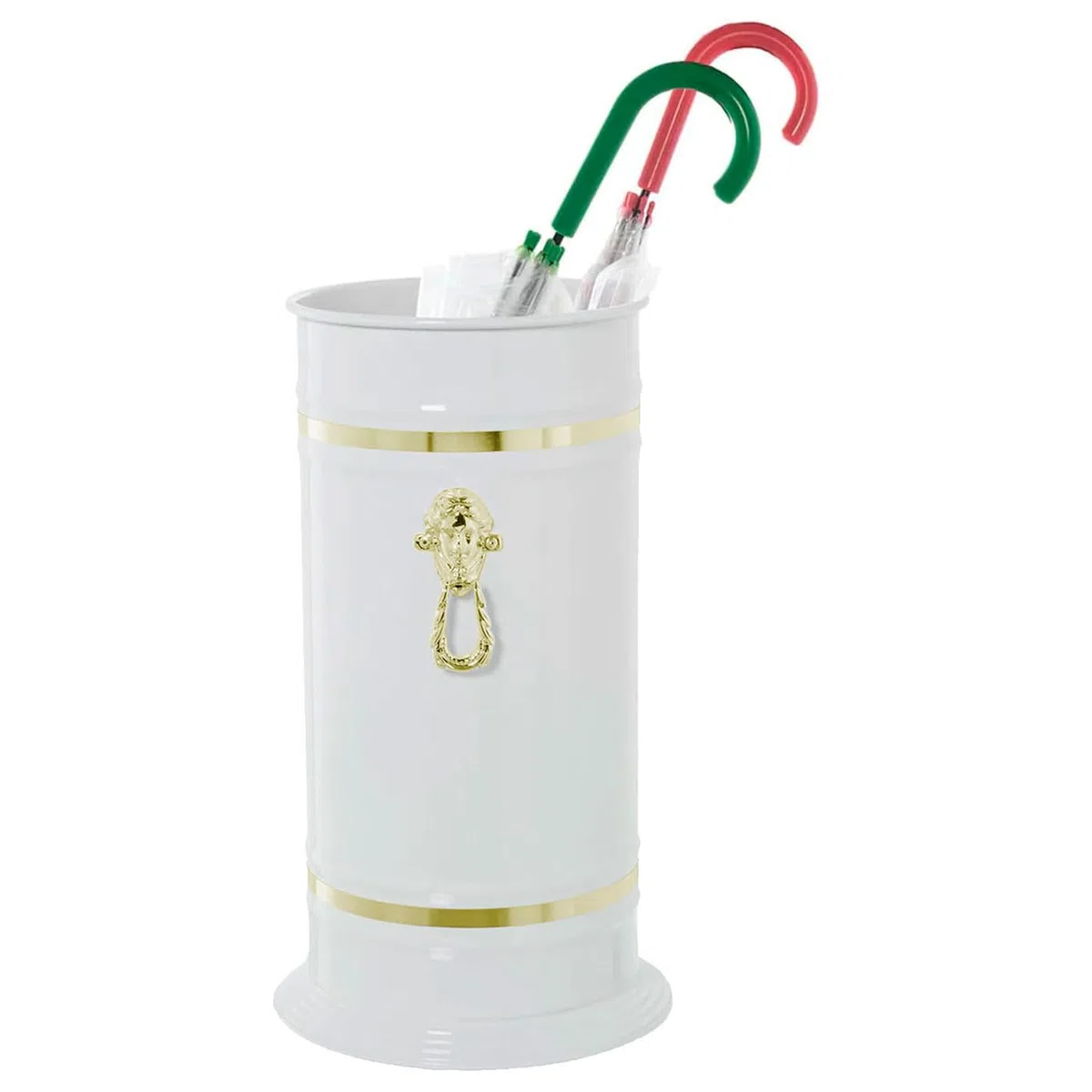 AC - Paragüero Redondo con Adorno - Fabricado en Latón - Soporte para Paraguas cilíndrico metálico para Entrada de oficinas, hogar, diseño clásico - Ø 23,2 x 40,4 cm - Color Blanco/Dorado