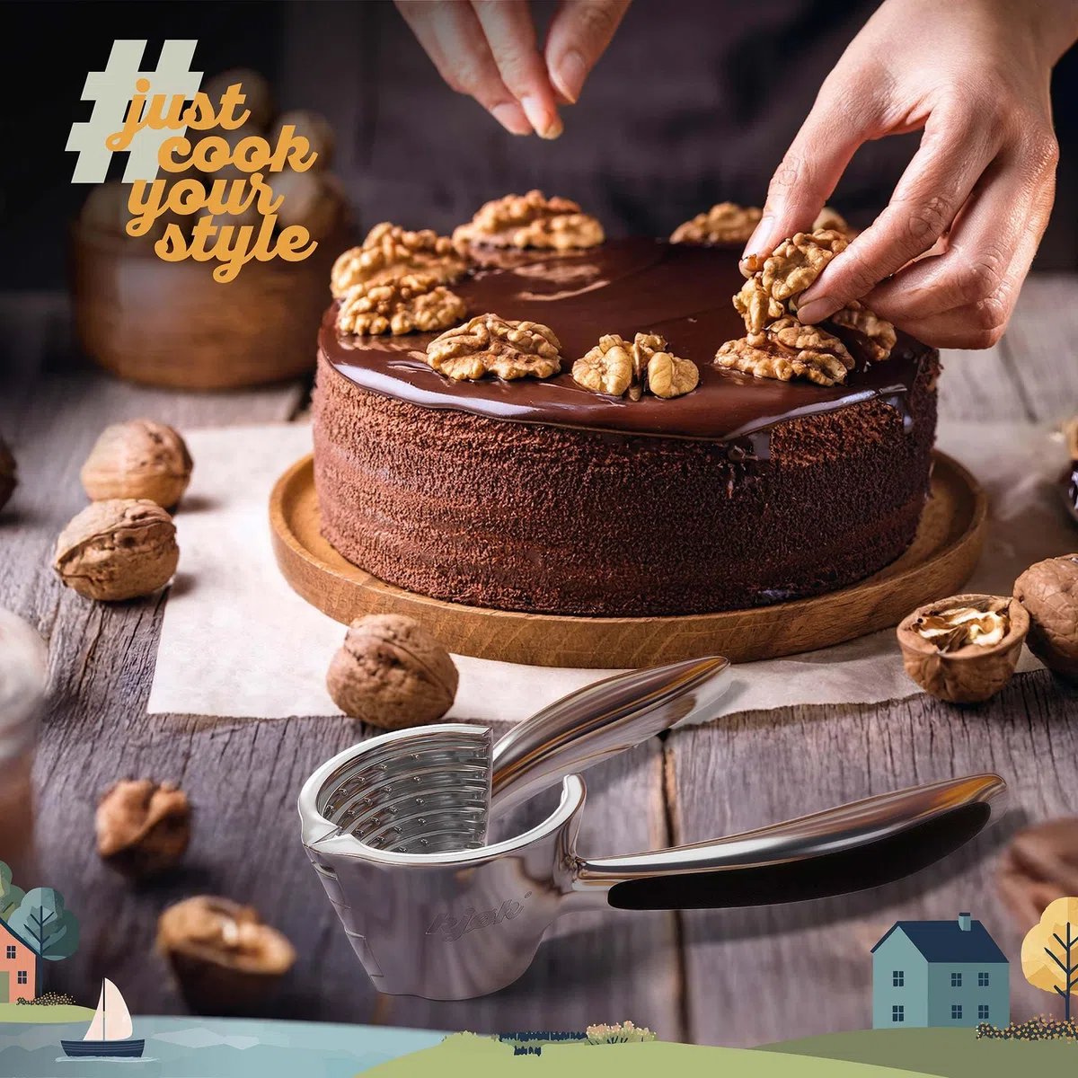 kjøk Cascanueces de metal resistente – abre nueces y avellanas, 350g pesado, Nutcracker aleación de zinc cromado, rompe nueces duras, diseño robusto y duradero