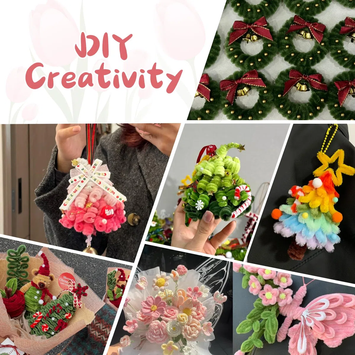 Juego de 400 limpiapipas para manualidades, limpiador de pipas de flores, con tira de luz LED, cinta de lazo, estambre, papel floral, limpiador de pipas de flores, kit de flores para ramo de