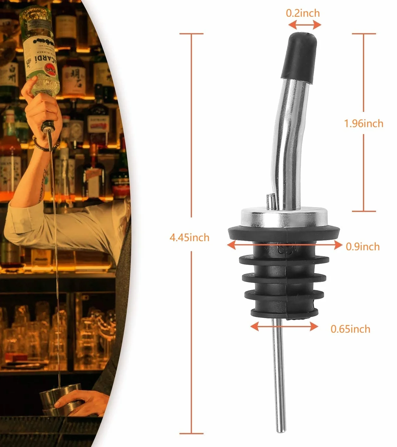 Heatigo vertedor de botella de acero inoxidable -vertedor cónico y porcionador con sello de goma para botellas - ideal para bar, pub, bistró y casa (vertedor de aceite) 8 pieces