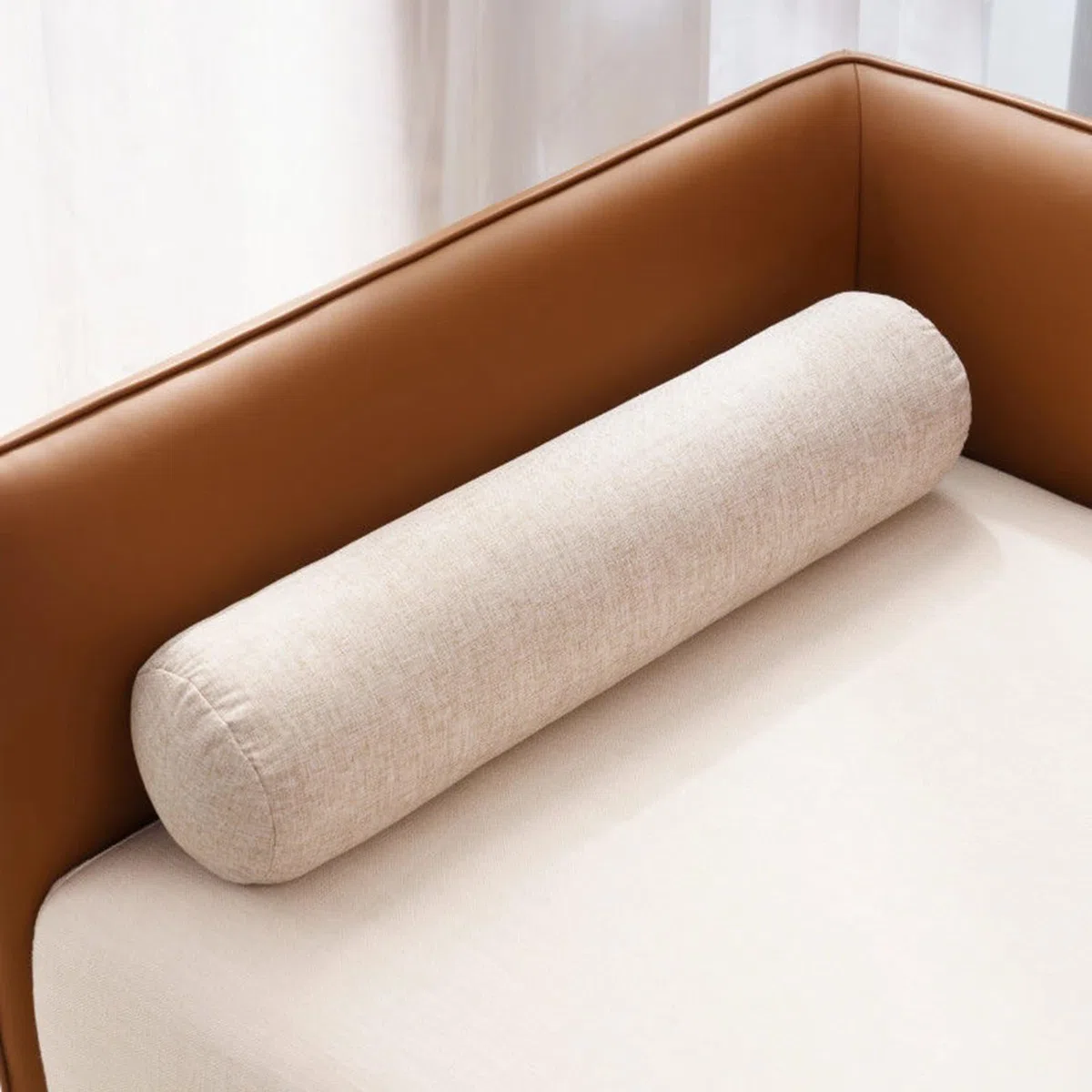 Genérico Almohada Cilíndrica Multiusos 15x60 20x80 20x120 cm Cojín Cervical, Lumbar y Rodillas - Tela de Lino - Funda Desmontable y Lavable(Café Ligero,20x60cm)