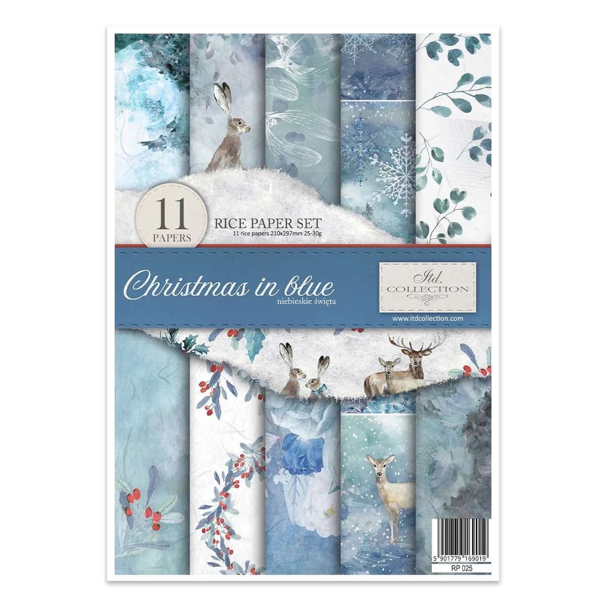 ITD Collection - Papel de arroz creativo A4 Decoupage Rice Paper Sheet 29,7 x 21 cm, técnica de servilletas, multicolor (RP025- Christmas in Blue- HS code 48021000)