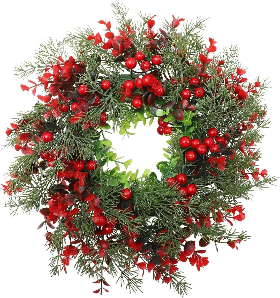 Corona de Navidad para Puerta,Coronas Navidad Corona de Adviento de árbol Navidad Conos de Pino Artificial de Acebo Rojo Corona de Bayas Corona de Navidad Adornos Navideños para Casa