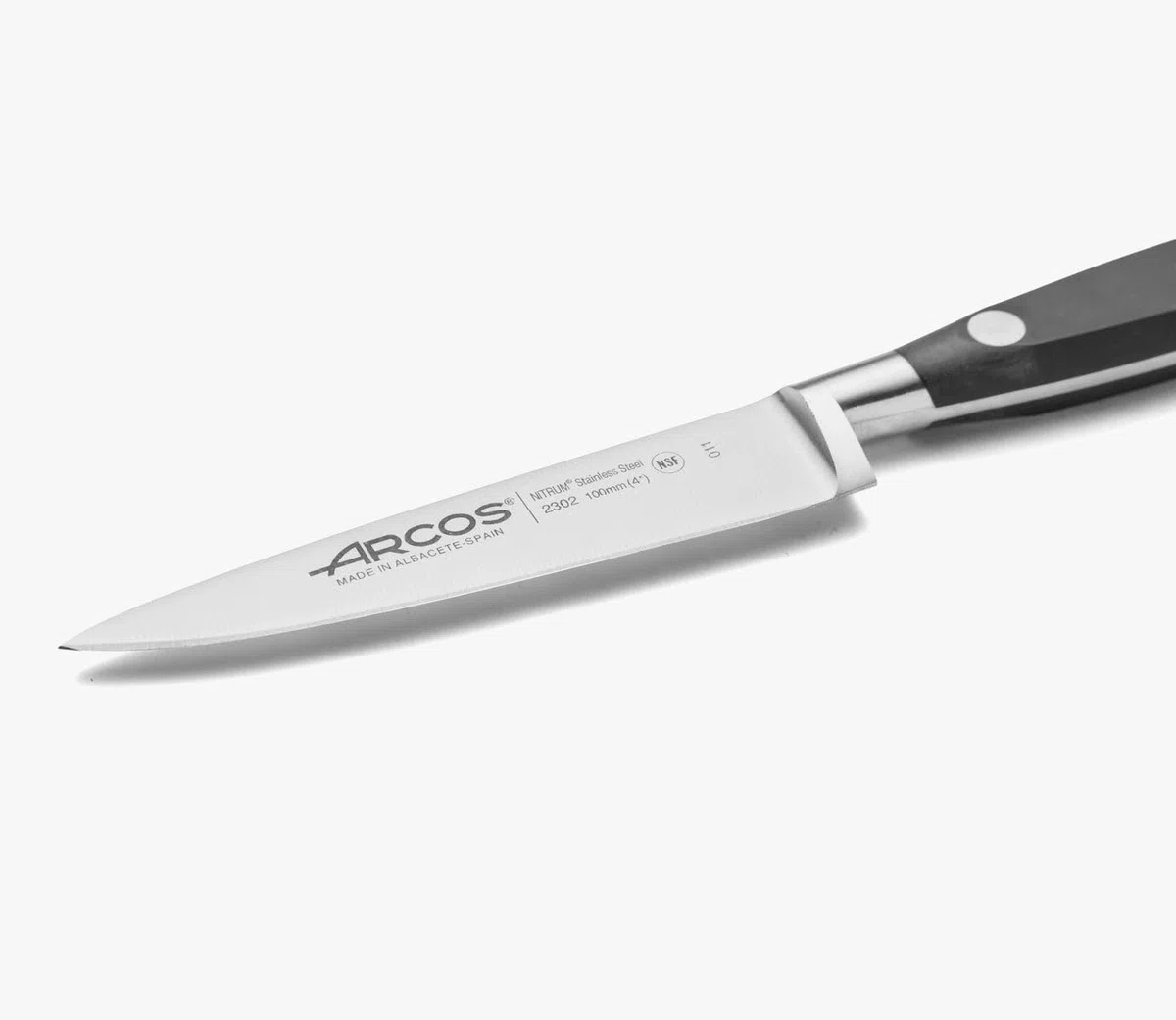 Arcos Cuchillo Pelar Forjado Acero Inoxidable. Cuchillo Cocina para Pelar Frutas y Verduras. Mango Ergonómico Polioximetileno y Hoja 100mm. Serie Riviera. Color Negro.