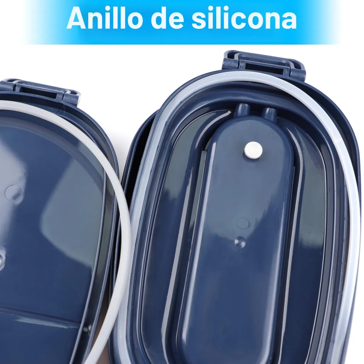 Fiambrera 2 Capa - 1550ml Lunch Box - Bento Box con 3 Compartimentos y Cubiertos - Loncheras para Adulto, Diseñado 2 Cierre de Clip, Sin BPA, Microondas, 19.2 x 11.5 x 12cm, Azul