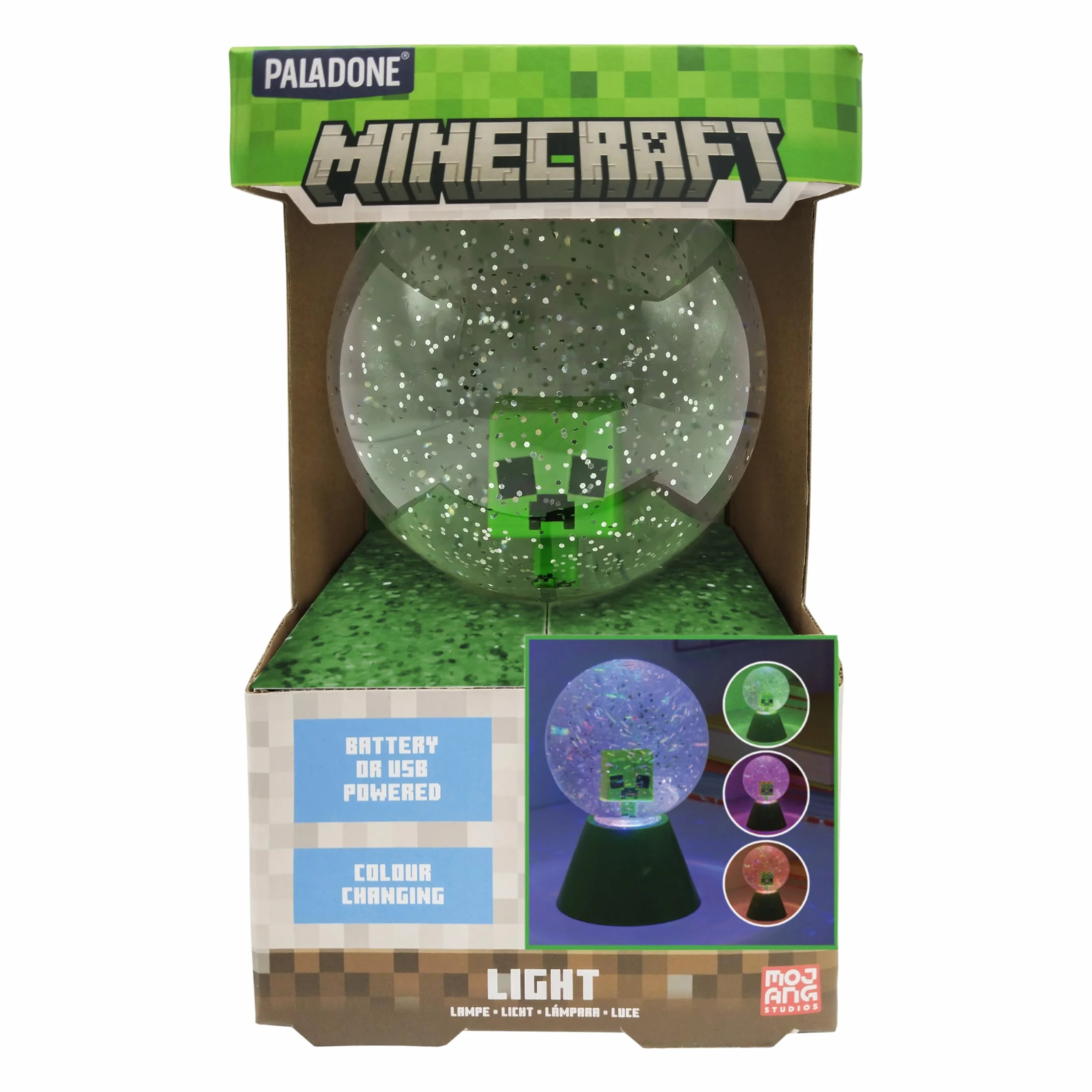 Paladone - Bola de nieve LED con purpurina de Minecraft Creeper, bola de nieve LED que cambia de color con licencia oficial, para niños y adolescentes, producto de juego, diseño compacto