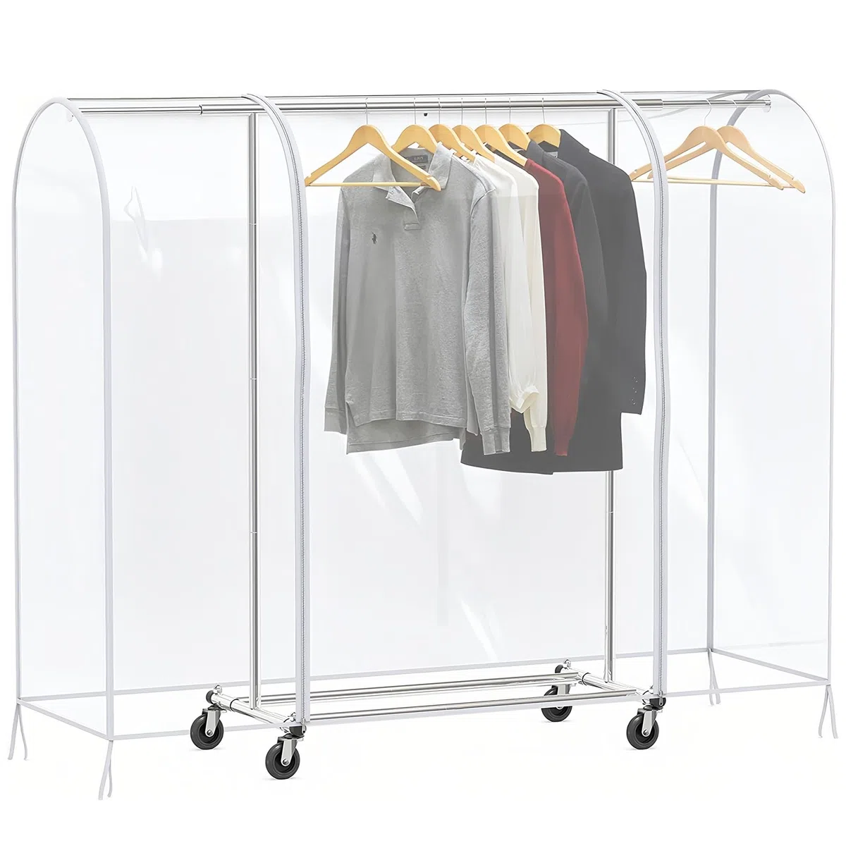 Funda protectora impermeable para percheros: bolsas de ropa translúcidas con cremallera, cubierta transparente transparente para perchero con cremallera (50 x 150 x 180 cm)