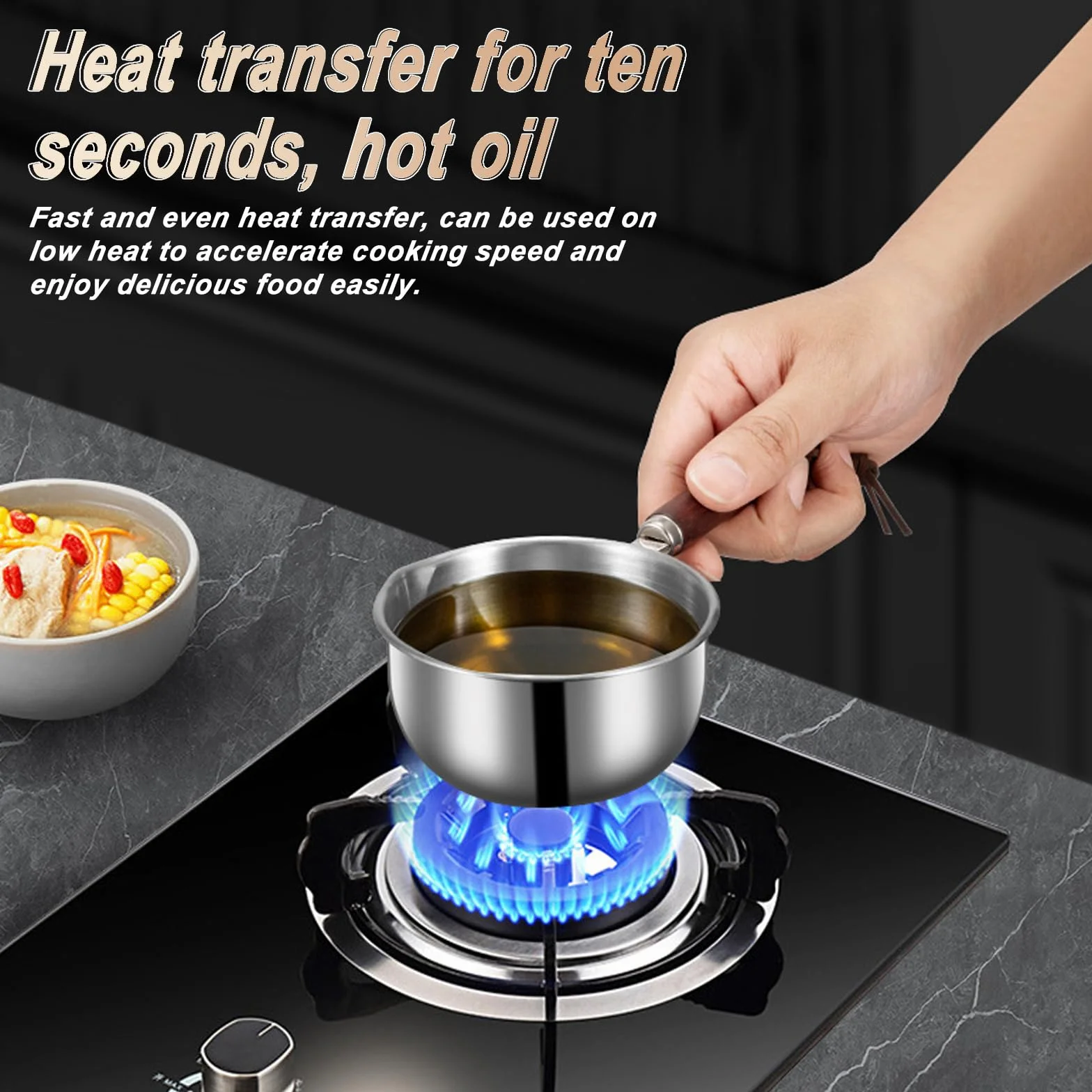 2 Cacerolas de Leche Con Vertedor: Sartén de Acero Inoxidable 304 Con Mango de Madera, Olla para Inducción, Mantequilla, Aceite, Pequeña para Cocina de Gas (300 ml +)