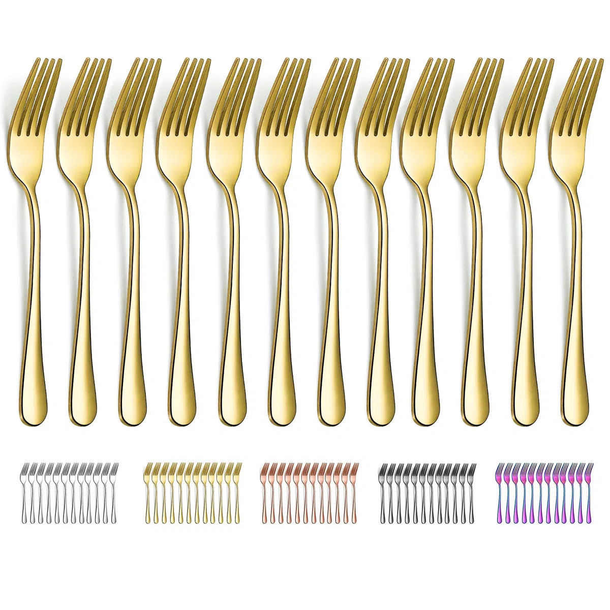 Evanda Tenedor De Cena 12 Piezas, Acero Inoxidable Titanio Dorado 20.5cm Tenedores, Tenedores de Pastel, Tenedores de Mesa, Tenedores de Postre, Fácil de Limpiar, Apto para Lavavajillas