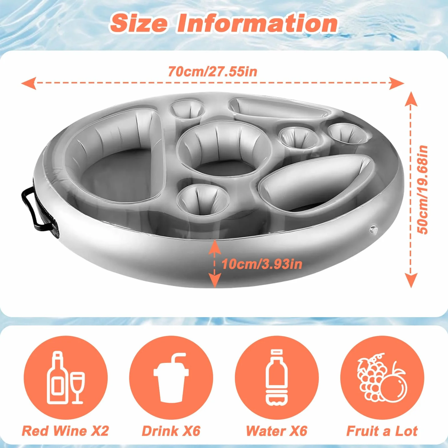 Posavasos Flotante Bebidas Bocadillos Piscina 2 en 1,Portavasos Servidor Buffet Inflable 8 Agujeros,Soporte Bandeja Hinchable Gran Capacidad,Titular SPA Piscinapara Verano,Mesa Fiesta Frutas Bar Playa