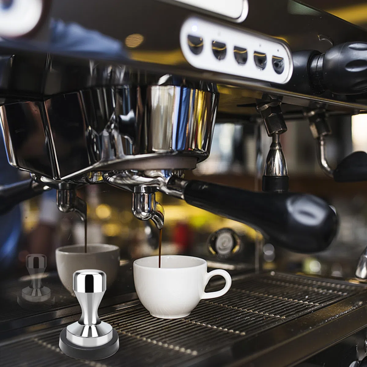 Prensa de café espresso de 49 mm con alfombrilla de silicona