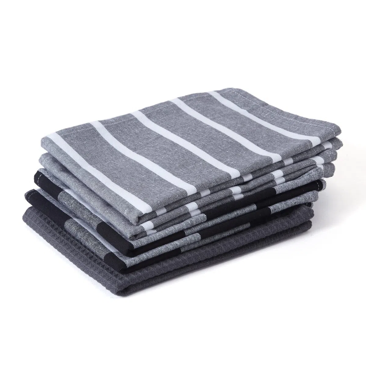 Encasa XO Paños y paños de cocina de algodón Encasa XO Gris | Toalla de té de tejido plano y tipo gofre | Juego de paños de cocina | 70x45 cm | Reutilizable y de secado rápido Juego de 5