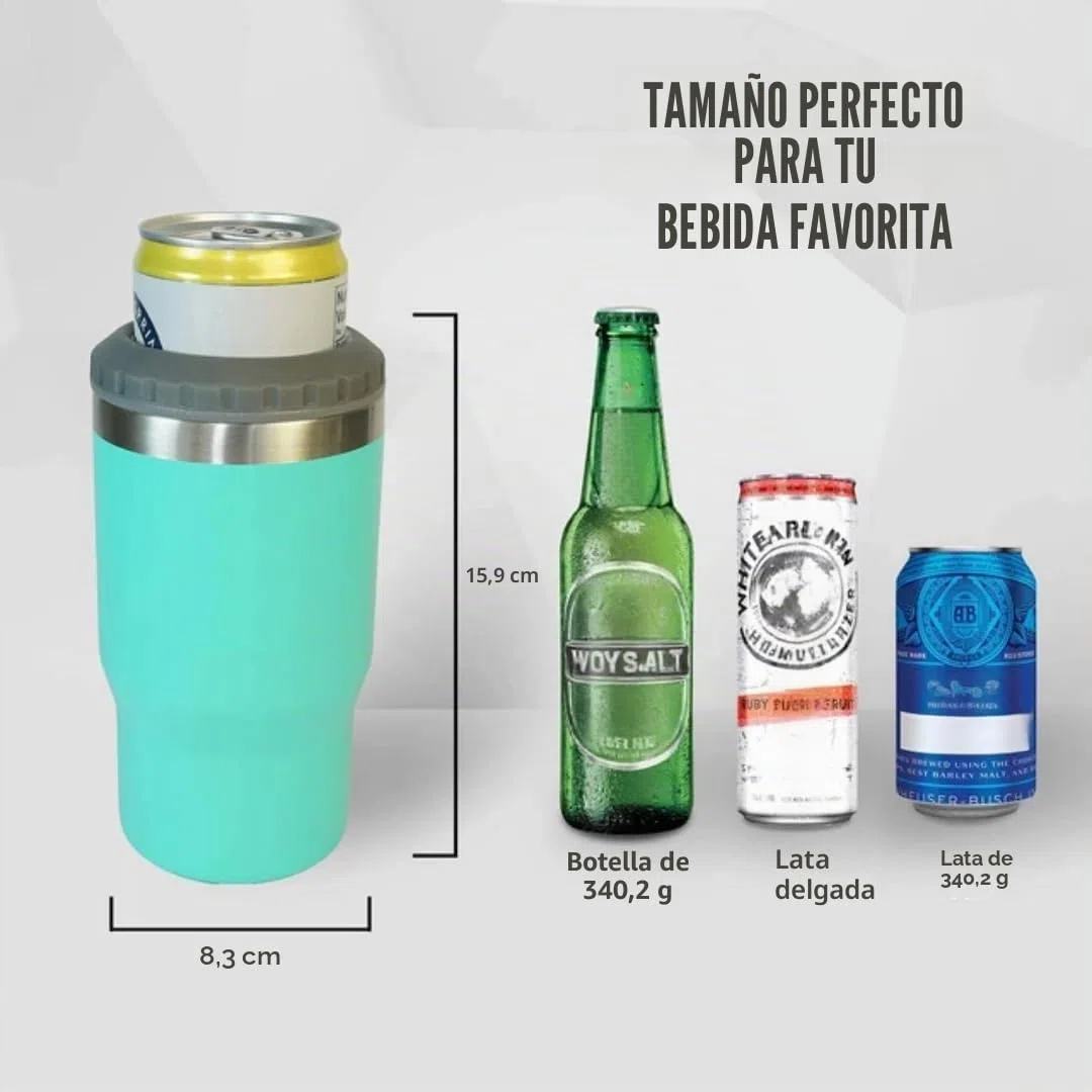 Aislante 4 en 1 de acero inoxidable para latas/botellas, tapas bidireccionales de 14 onzas, enfriador de latas con aislamiento SUS, soporte para botellas de cerveza (oliva)