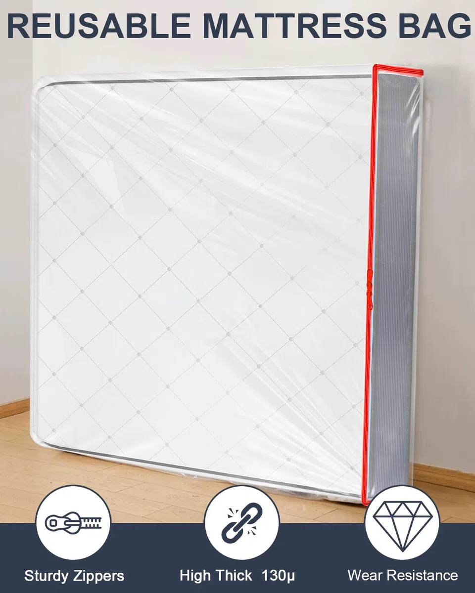 Funda de colchón de plástico 90 x 200 cm, protector de colchón con cremallera ancha, bolsa de colchón impermeable y resistente a roturas, para almacenamiento, mudanza, reutilizable (grosor 30 cm)