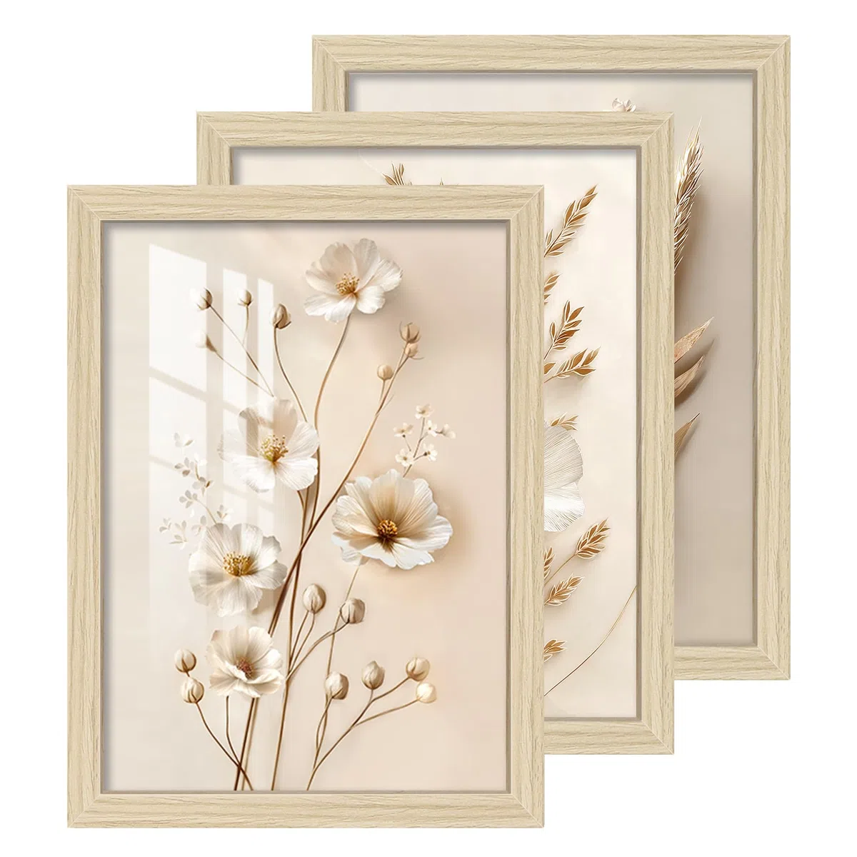 Marcos de Fotos Madera 30x40 cm Natural MDF con Vidrio Acrílico HD, 3Pcs A3