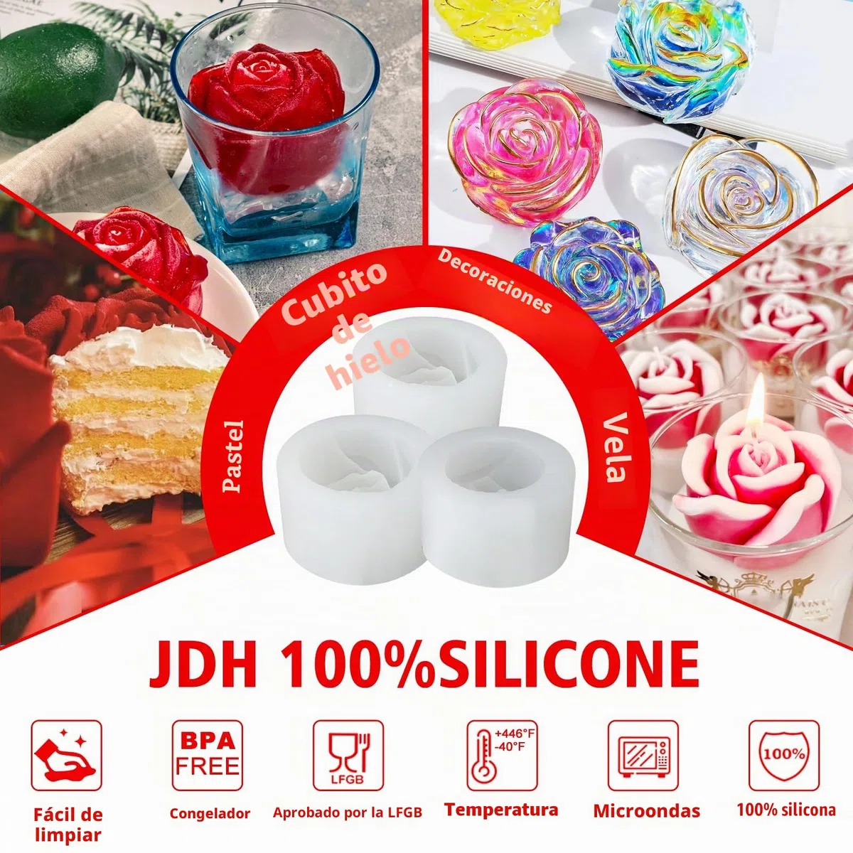Molde de Silicona 3D para Velas - 3 Piezas con Forma de Flor y Rosas - Juego para el Día de la Madre, San Valentín y Fiestas de Cumpleaños