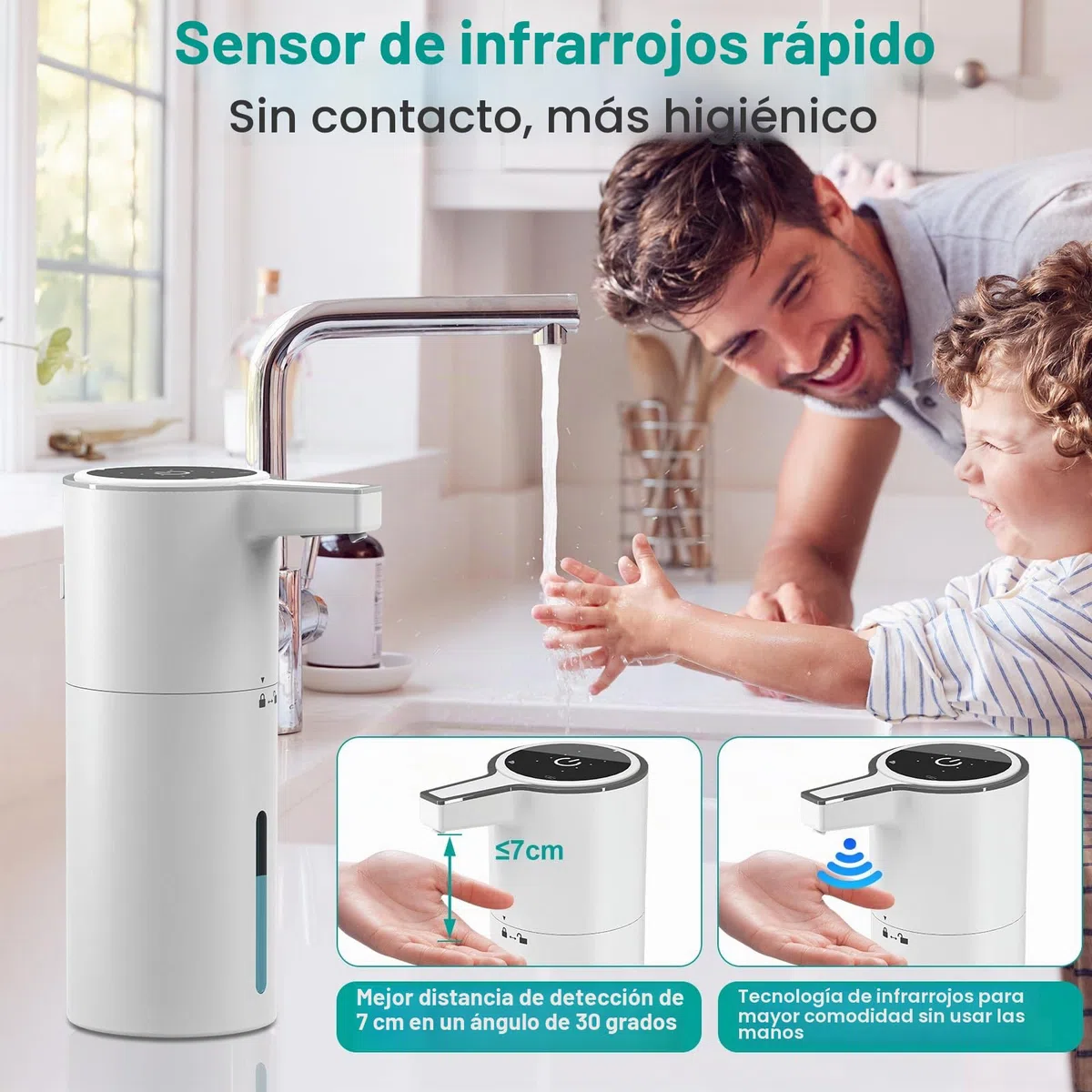 Dispensador de jabón automático sin Contacto, 400 ml, dispensador de jabón de Pared con 4 Niveles Ajustables, Recargable de 1800 mAh, dispensador de líquido Manos Libres para baño y Cocina